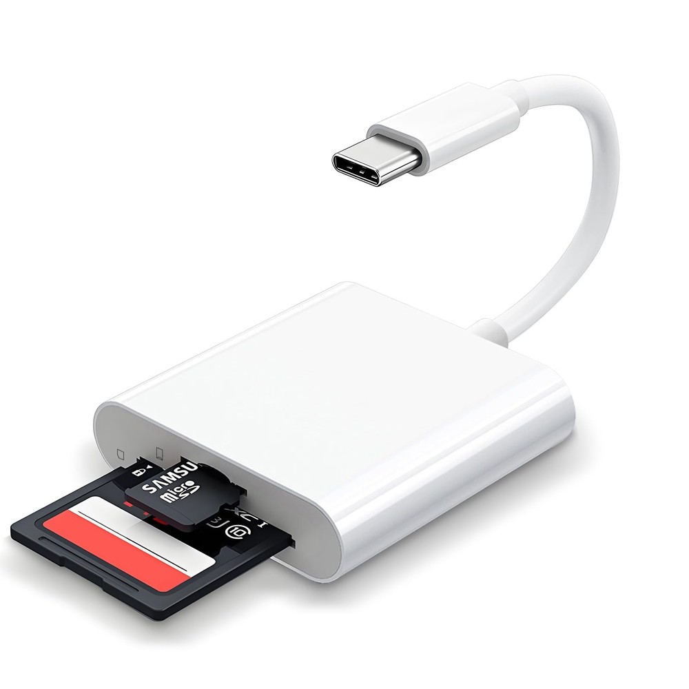 USB C SD Card Reader for iPhone 15 16/iPad/MacBook/Mac,Type C 2Slots, White