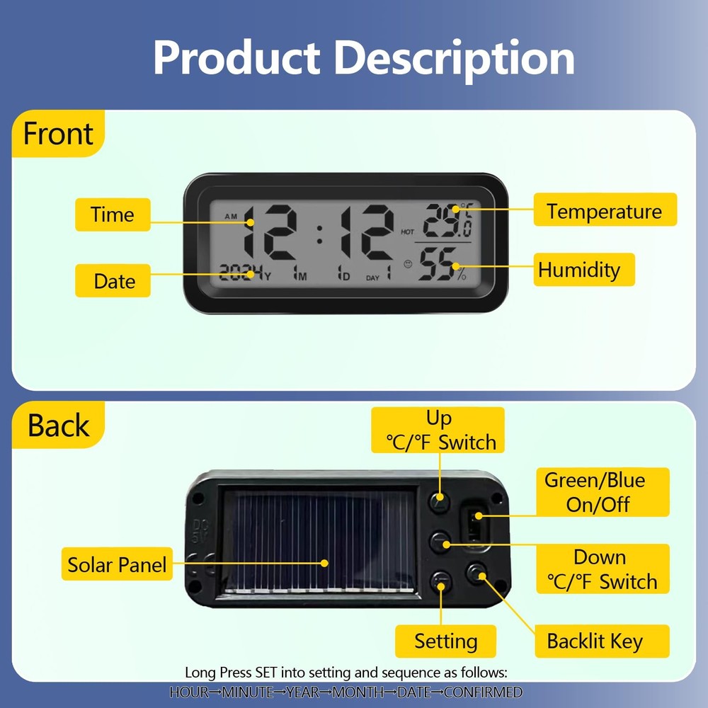 Timloon Car Dashboard Clock with Automatic Backlight at Small, Black