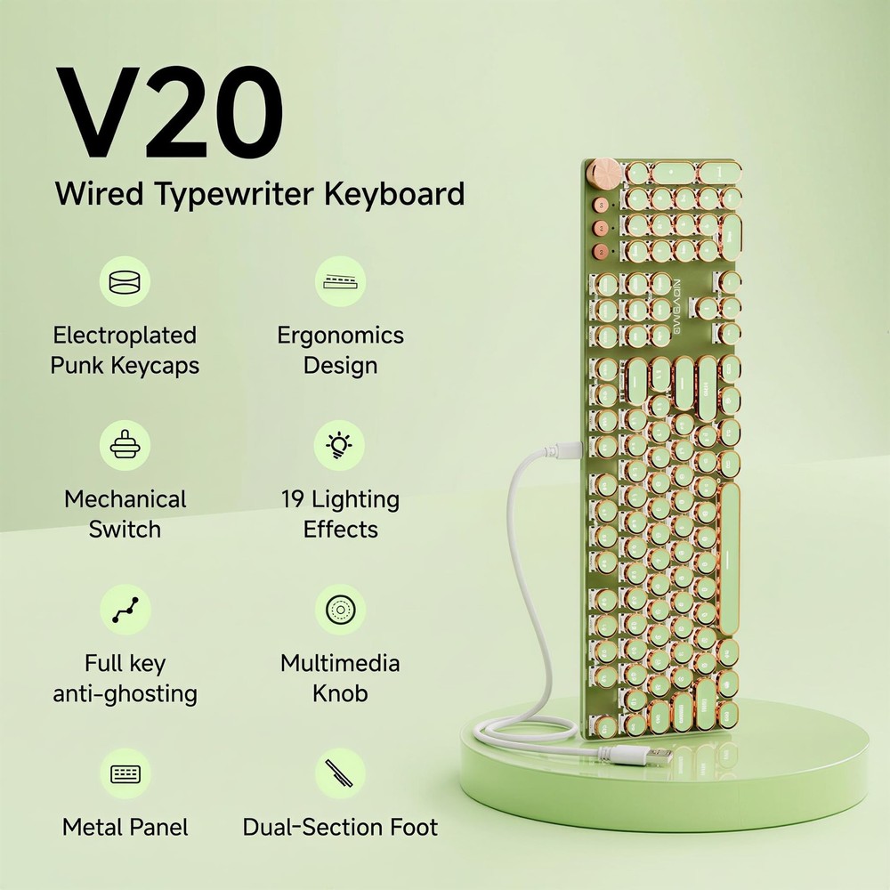 SEUNKWANG EWEADN Typewriter Style Mechanical Keyboard, Wired Typewriter Keybo...
