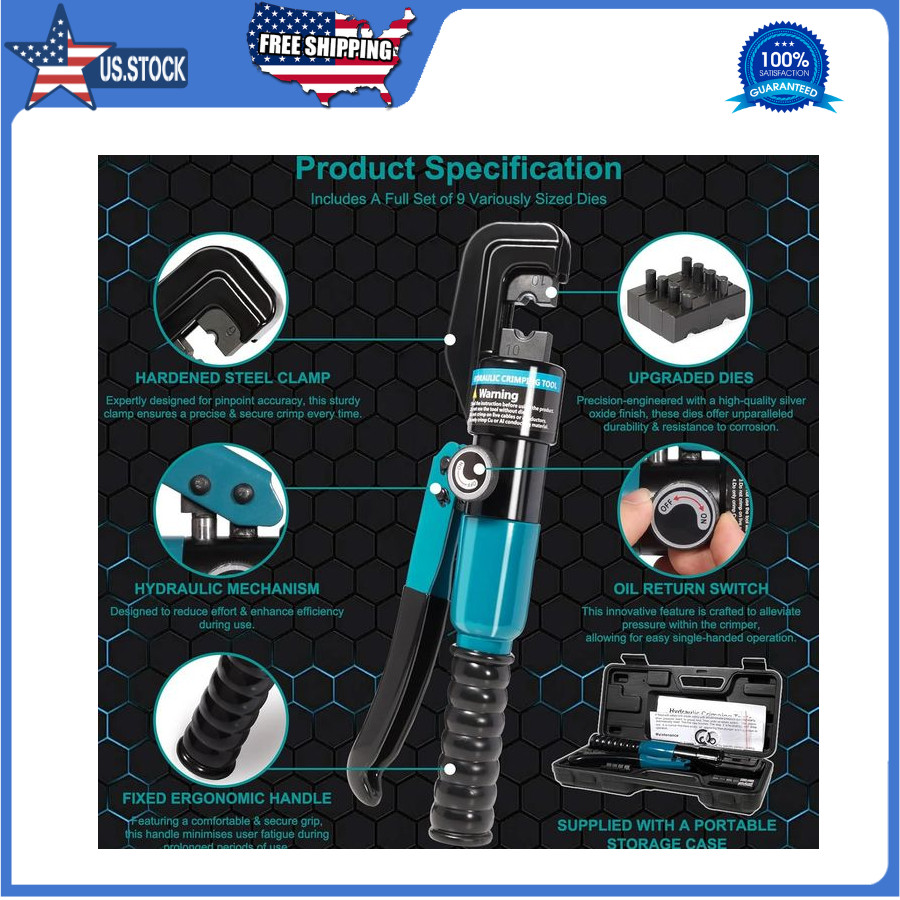 Hydraulic Crimping Tool for 12-2/0AWG Wire, Battery Cable, Cable Railing, Cable