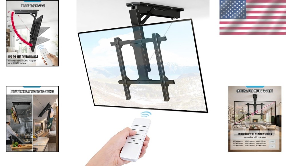Electric Ceiling TV Mount with Remote - Motorized