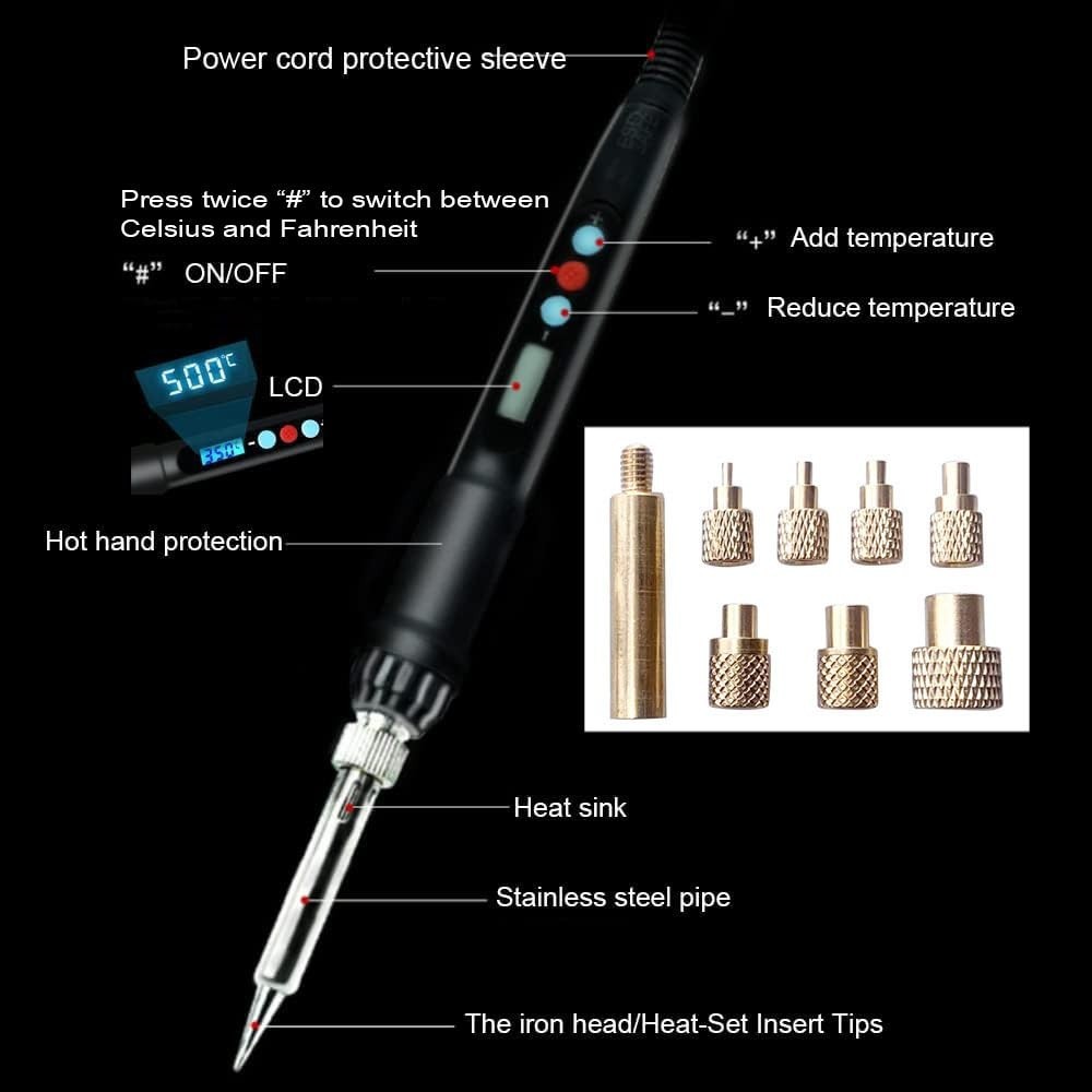 Compact Vertical Heat Press Tool - 500°C, 380PCS Inserts & Interchangeable Tips