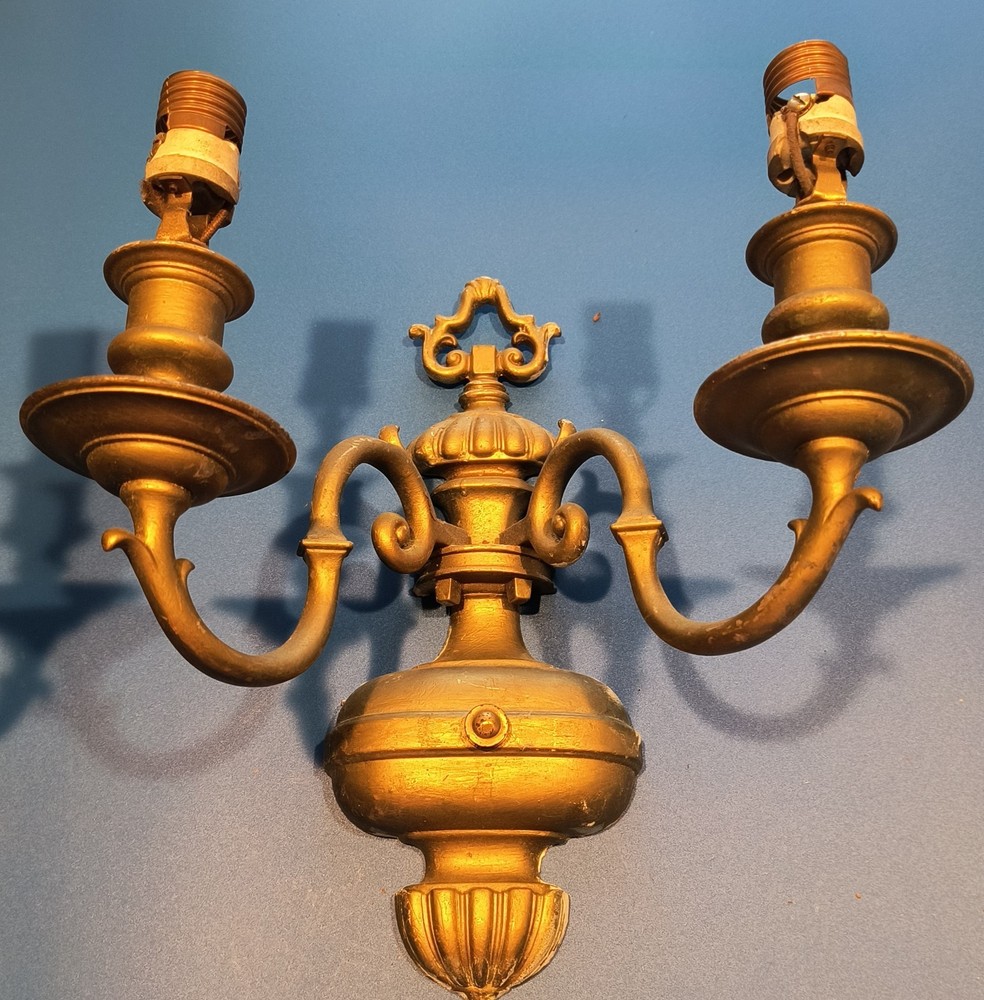 Pair 2-Arm Bronze Wall Sconces Classic Form Bronze