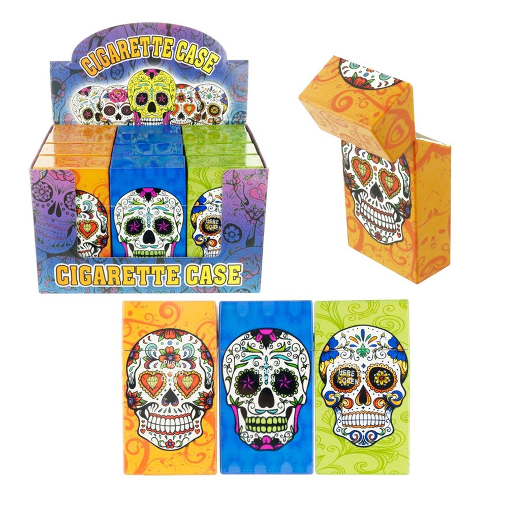 3pcs  King Size Push-to-Open Plastic Cigarette Case Candy Skull Design