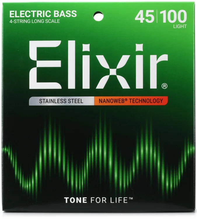 Elixir Strings 14652 Nanoweb Electric Bass Guitar Strings - .045-.100 Light Long