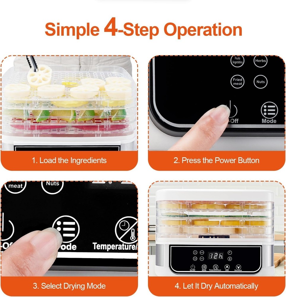 5 Trays Food Dehydrator Machine Digital Adjustable Timer 160W Jerky Fruit Drying