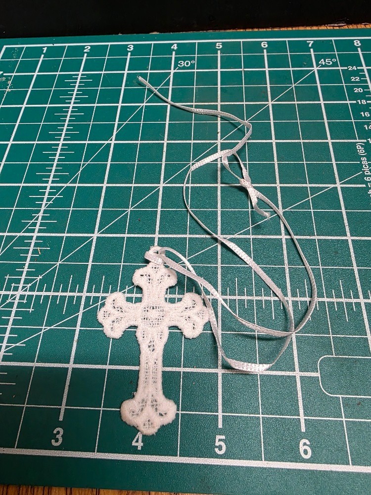 DECORATIVE LACE CROSS ORNAMENT