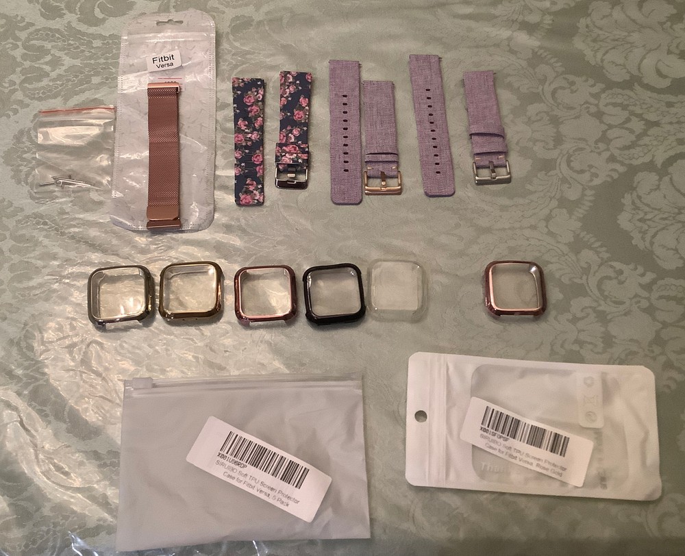 4 Fitbit Versa bands & 6 Screen Protector Cases Lot Size Small Bands