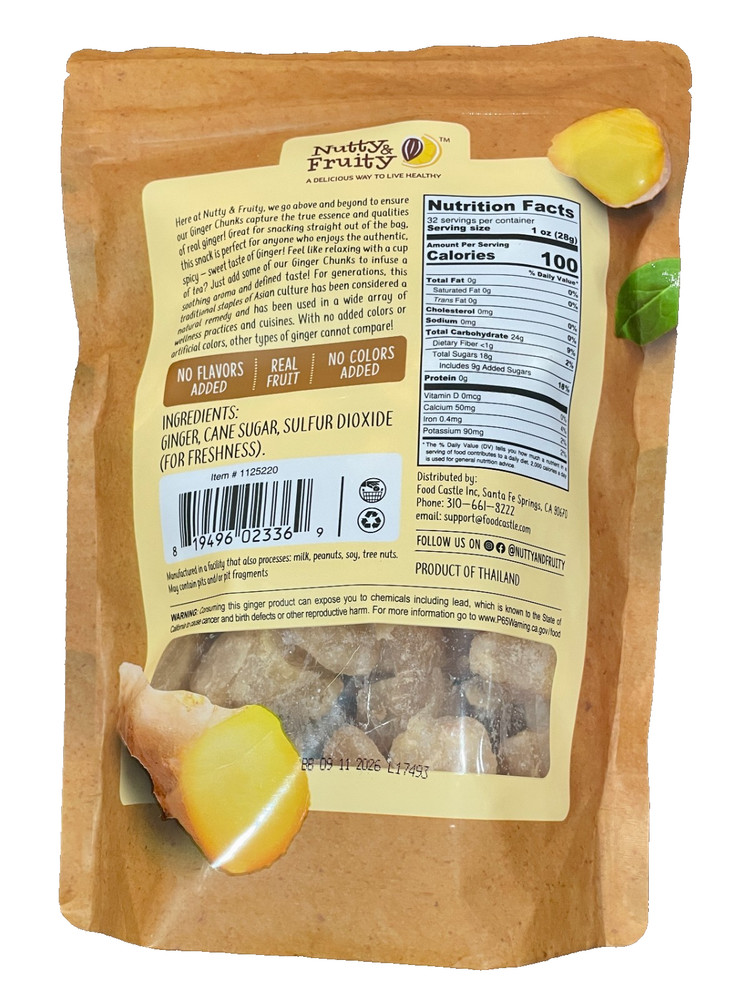 2-Pack Nutty & Fruity Dried Non-Crystallized Ginger Chunks Snacks 32oz/Each