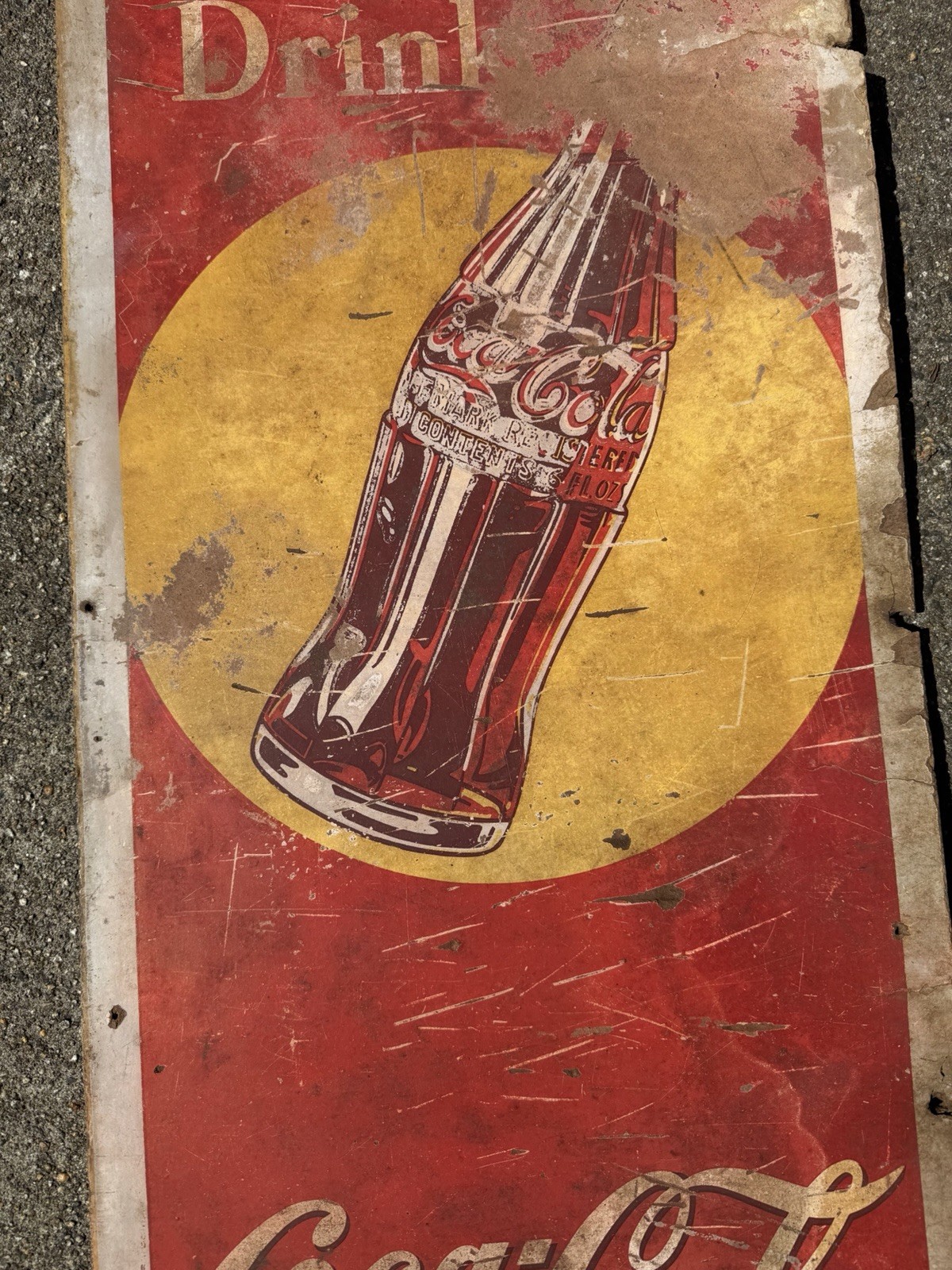 1940s ? Coca-Cola Pause Drink Coke Pressboard Sign Vintage 18” X 54”