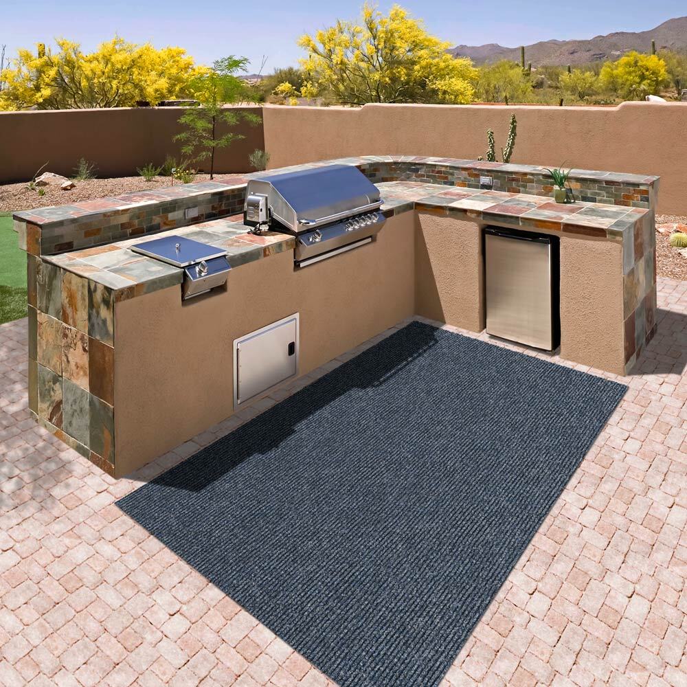 HEAVY-DUTY RIBBED INDOOR/OUTDOOR CARPET STORMY BLUE patio deck boat garage