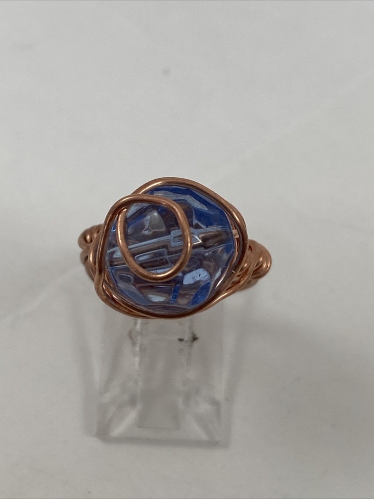Handmade ~ Copper Wire Wrap ~ Glass Bead Ring ~ Size 6 #111