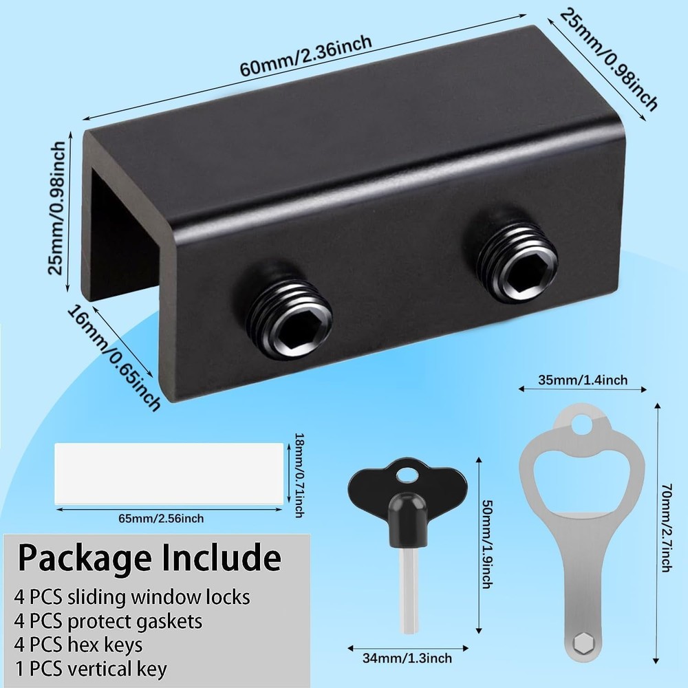 Adjustable Aluminum Sliding Window Locks - 8 Sets with Keys for Easy Security