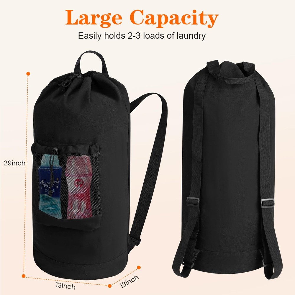 Canvas backpack laundry bag laundry backpack with shoulder straps and mesh p