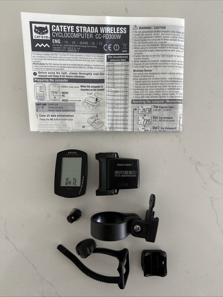 Classic Cateye Strada Wireless Cyclocomputer CC-RD300W w/ Speed Sensor & Magnet