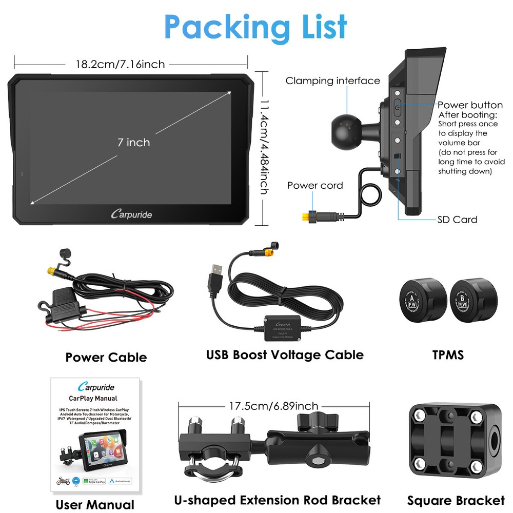 Carpuride W702Pro Wireless Carplay Android Auto Waterproof GPS with TPMS System