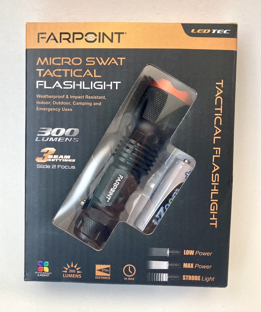 New Farpoint Micro Swat Tactical Flashlight 300 Lumens LED Flashlight