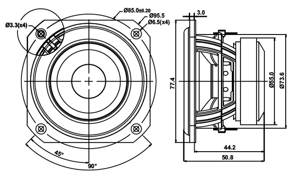 SB Acoustics 3" Full Range Replacement Speaker 3-Inch SB10PGC21-4 4 Ohm
