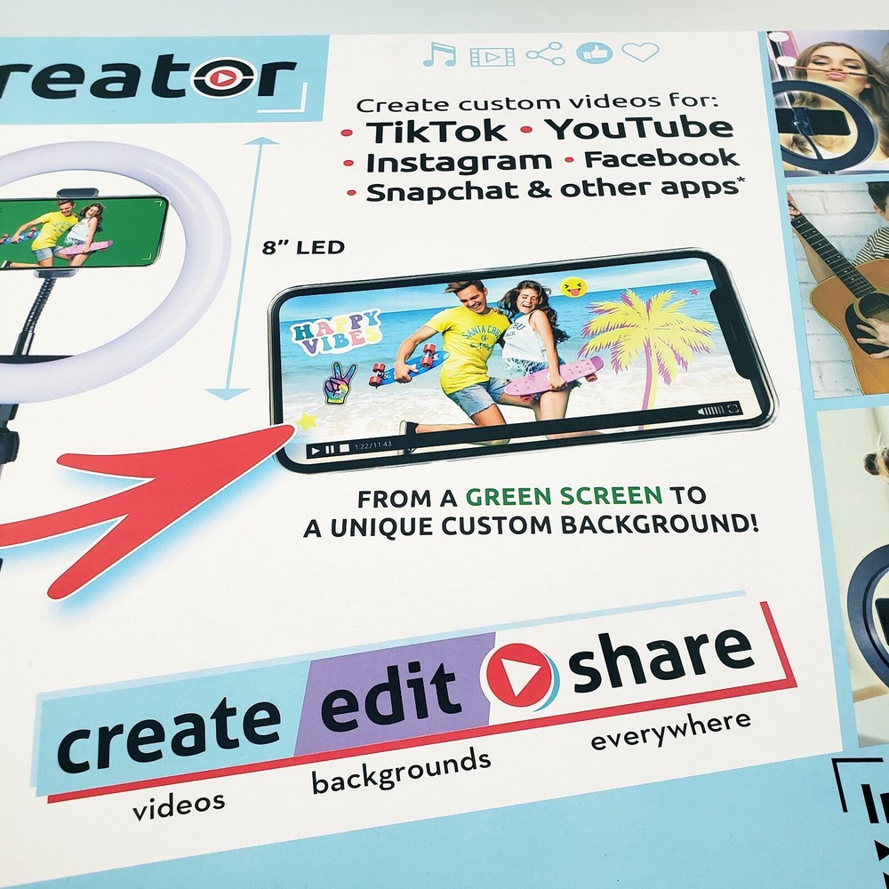 Studio Creator Video Maker Kit DIY Ring Light Phone Holder tripod Green Screen