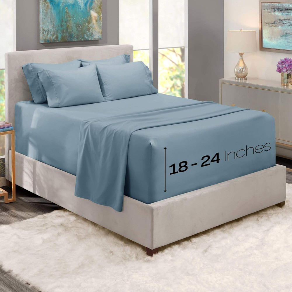 Bed Sheets, Luxury Soft 6 Piece Bed Sheet Set Extra Deep Pocket Fitted Sheets Fi