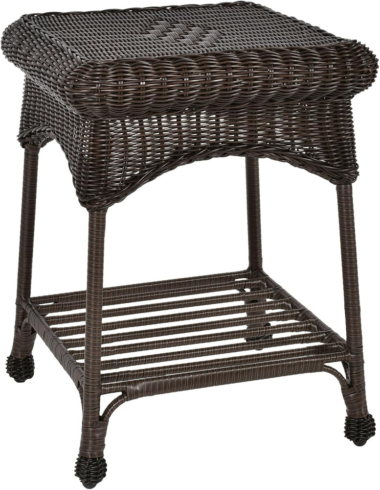 Outdoor Espresso Wicker End Table