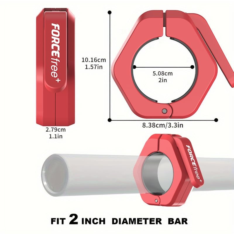 Forcefree+ Barbell Clips (Pair), Clamps, Quick Release Olympic Red