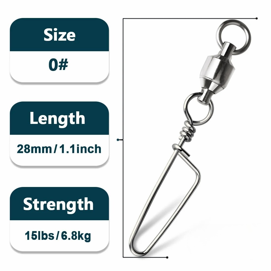 50/100PCS Fishing Ball Bearing Swivels with Coastlock Snap Fishing Connector