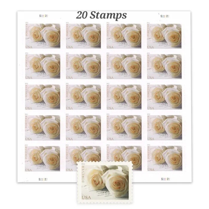 4 Sheets 80 FOREVER STAMPS White Rose Wedding