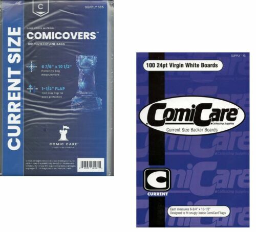 100 Comic Care Current Age 3Mil Polyethylene Bags & 24 Pt. Comic Backing Boards
