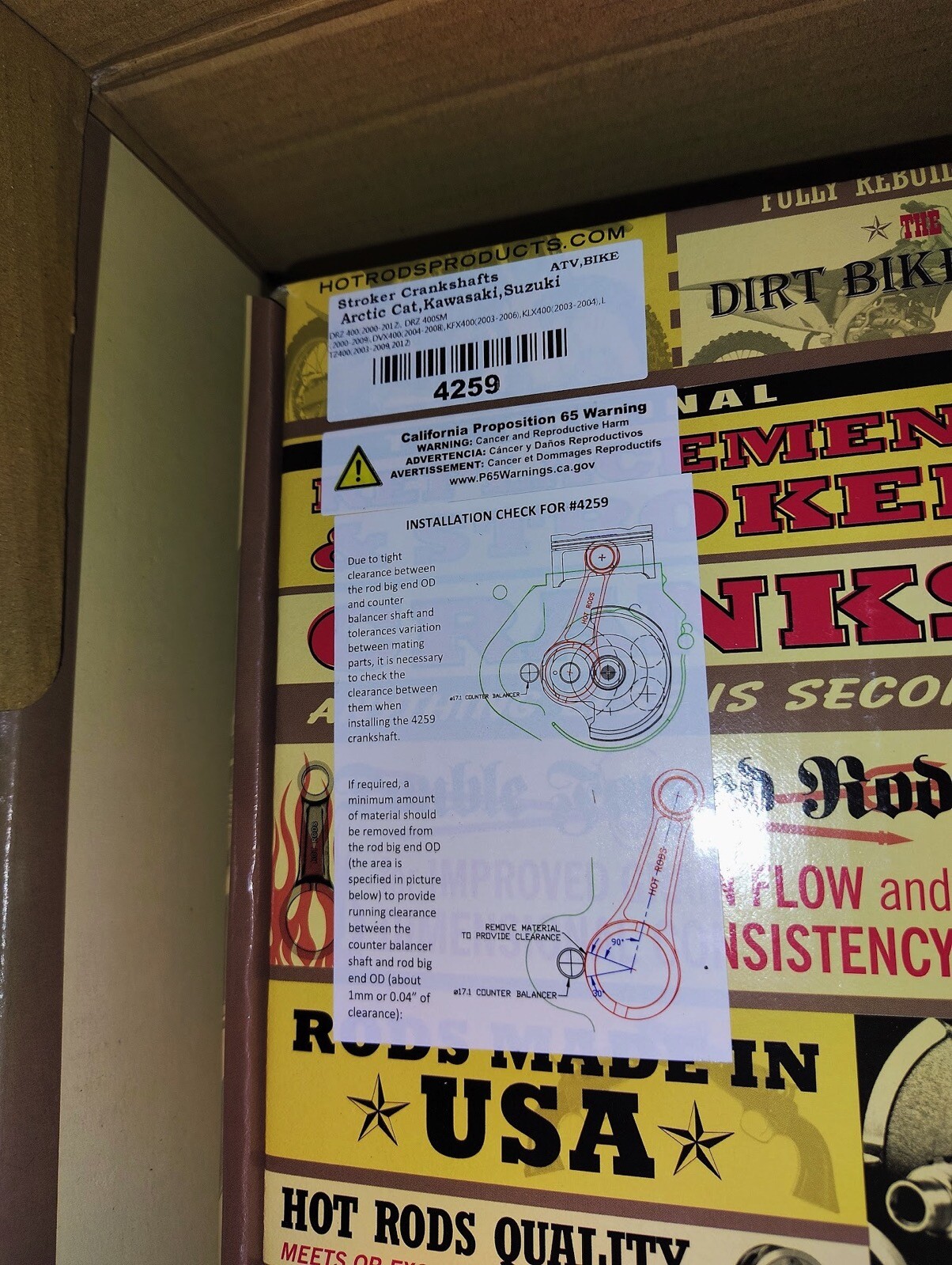 Hot Rods Bottom End +4mm Stroker Crankshaft Kit 2000-2020 Suzuki DR-Z DRZ 400 S