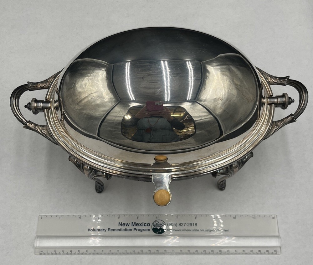 Vintage James Dixon & Sons Silverplate Roll Top Oval Chafing Dish Server