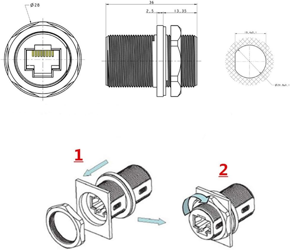 5PCS Panel Mounting Shielded RJ45 Waterproof Cat5/5e/6 8P8C Connector Ethernet L