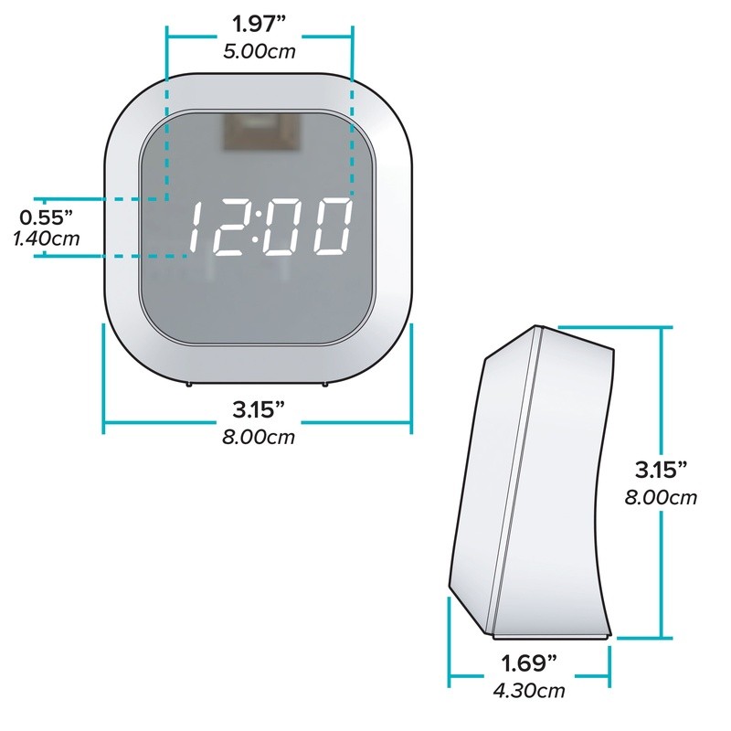 Digital Alarm Clock Mirrored LCD USB Snooze Brightness Control Battery Backup