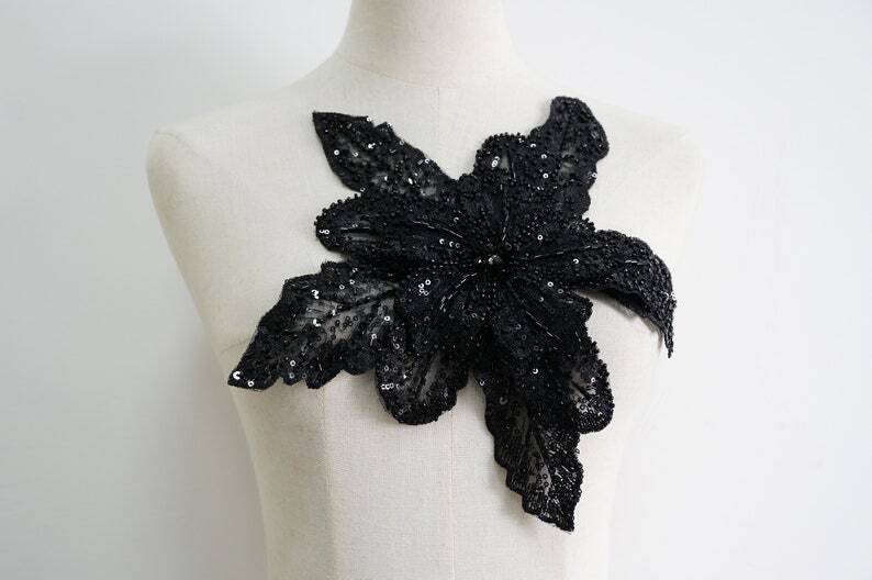 Large Beading 3D Petal Applique Multi-layers Rhinestones Sequin Bodice Patch