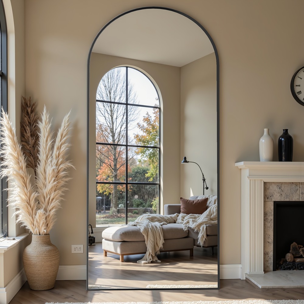 Extra-large full-length mirror, standing floor mirror, arched mirror surface