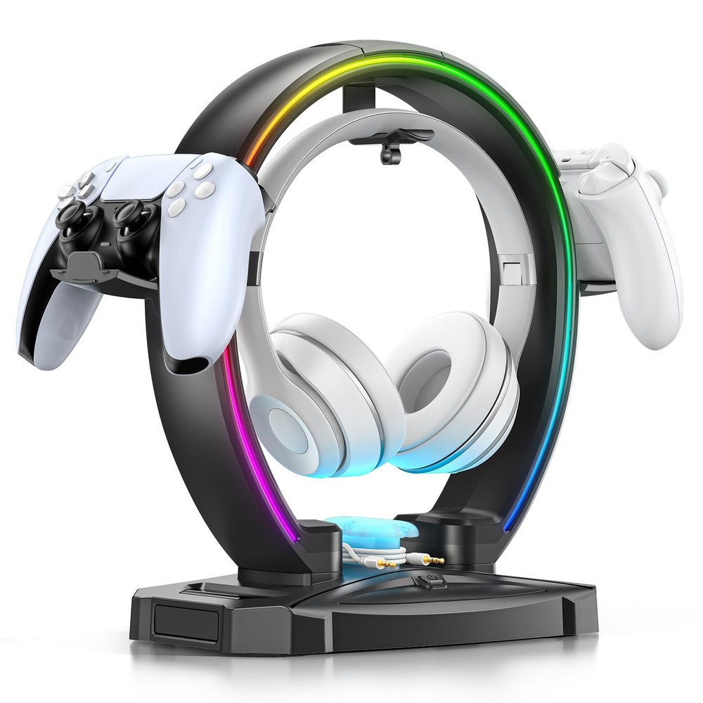 KDD RGB Headphone & Controller Stand with 9 Light Modes - Foldable Black