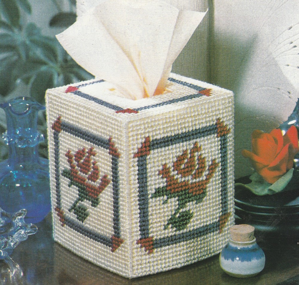 Rose Tissue Box Cover PLUS Coin Bank - 7 count pc- Plastic Canvas Pattern ONLY