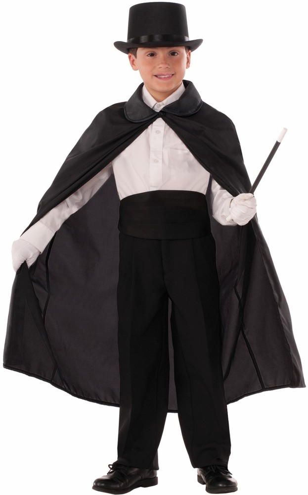 36" CHILD BLACK MAGICIANS CAPE Magic Vampire Dracula Wizard Costume Small Poly