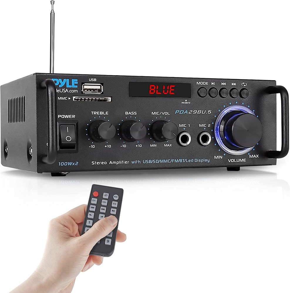 Pyle PDA29BU.6 Bluetooth Compact Amplifier Receiver, 4x 3.5'' 200W Max Speakers