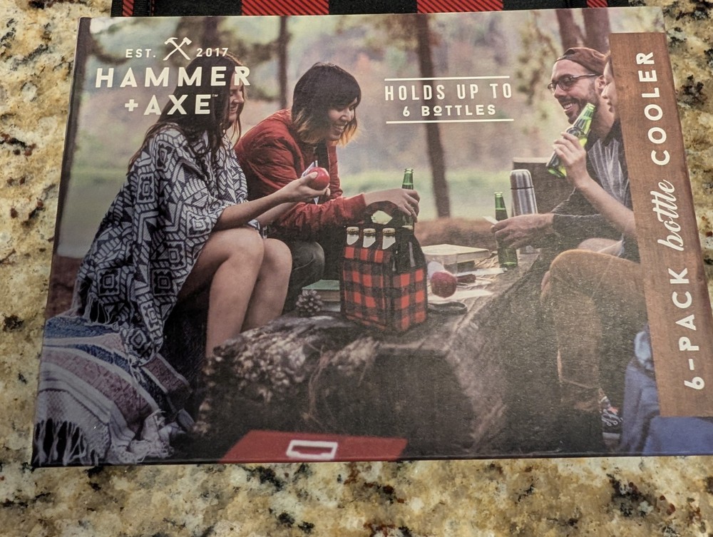 Hammer + Axe 6 Pack Insulated Interior Bottle Cooler w Hook & Loop