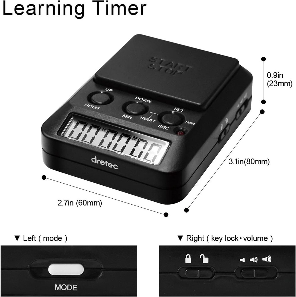Ergonomic Large Button Timer - Stopwatch & Countdown Functions for Focused Tasks