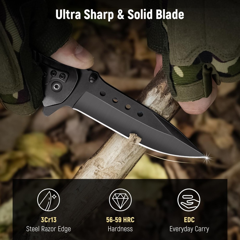 Pocket Knife for Men - Sharp Blade Wood Handle Pocket Folding Knives with Cli...