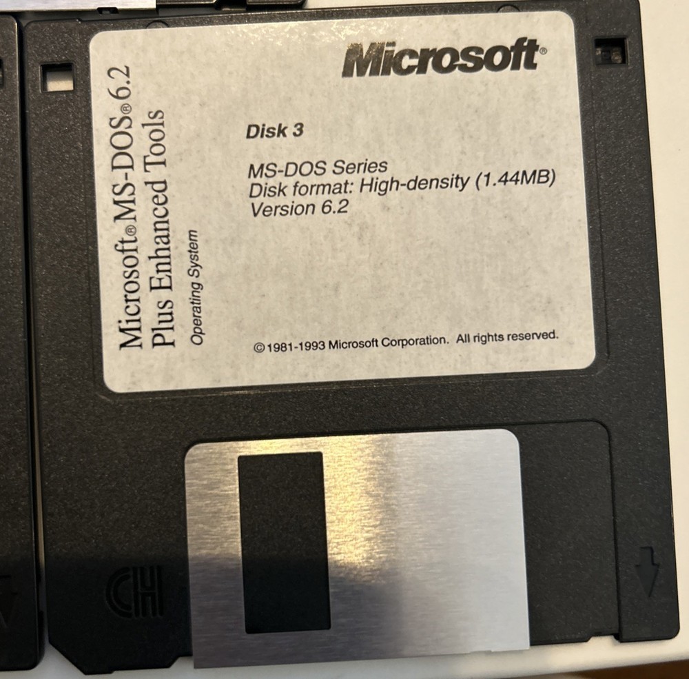 Microsoft MS-DOS 6.22 Plus Enhanced Tools 3.5” Floppy Disks 1-3
