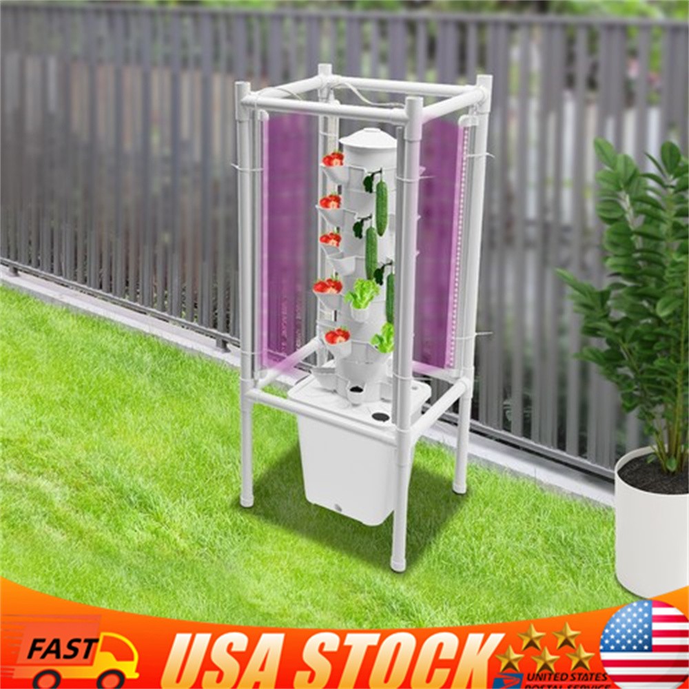30-Pot Vertical Hydroponic Tower System Set with LED Lighting & Auto-Watering