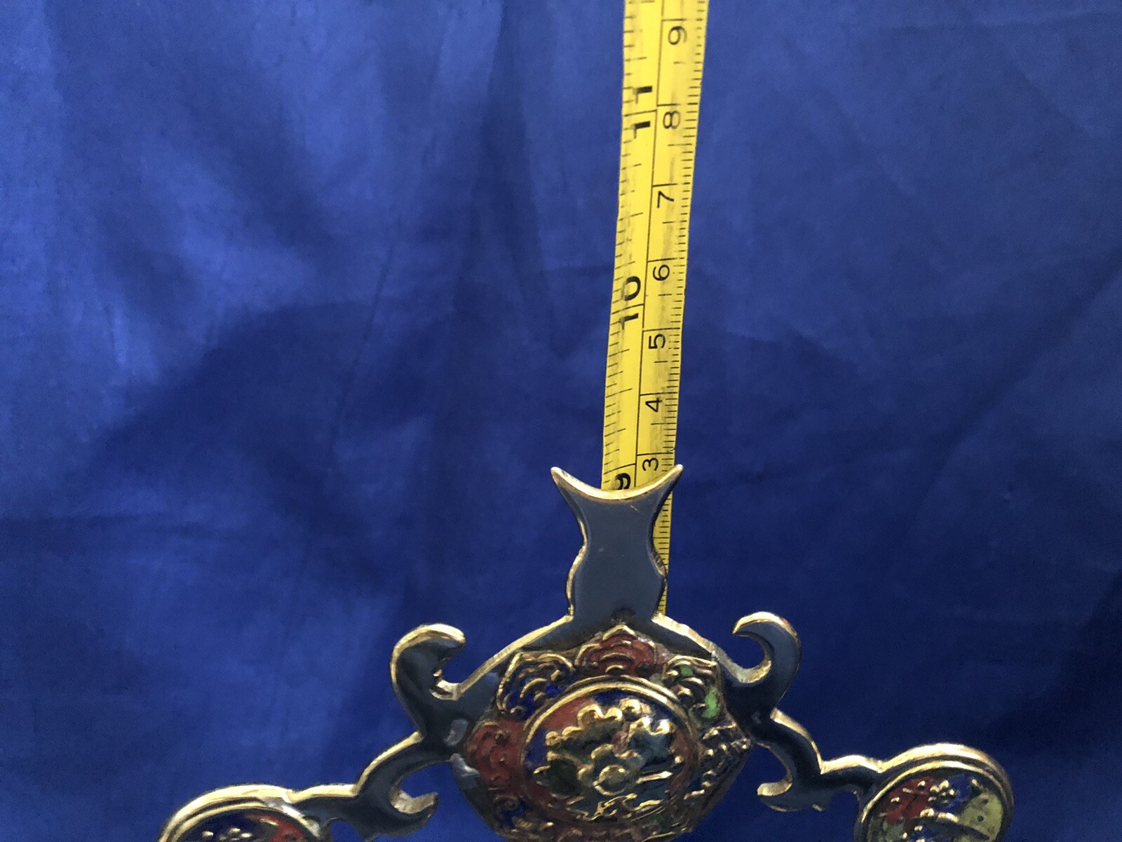 Vintage Antique Chinese Cloisonné Brass Gong Temple Bell Frame (No Bell) Symbols