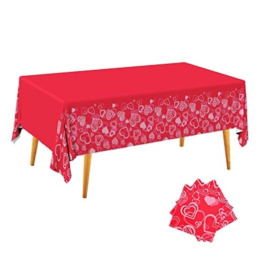 Valentine's Day Hot Heart Love Tablecloth Waterproof Plastic Rectangular