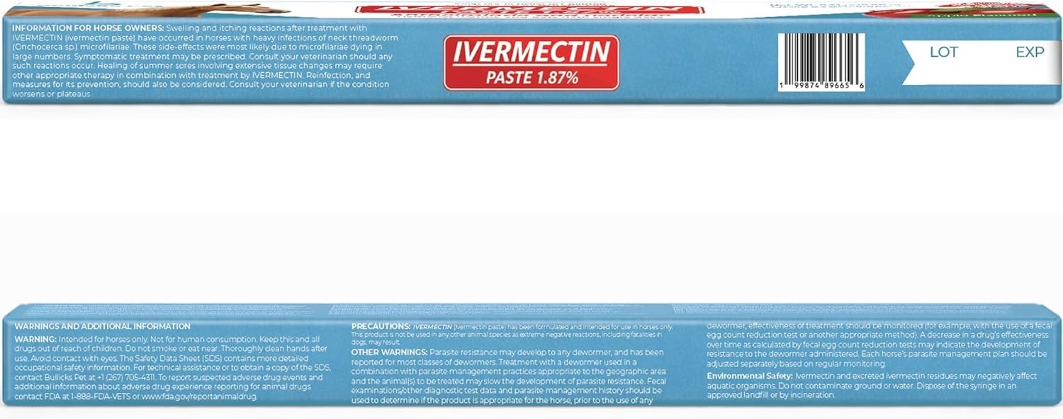 Bullicks Horse Dewormer Pack Paste Apple Flavor 0.21oz Expiry 01/2028