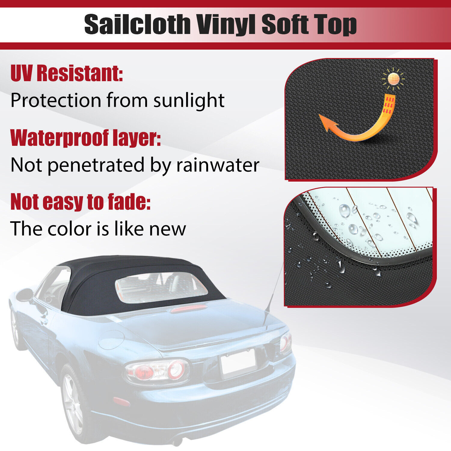 Black Convertible Soft Top W/ Heated Glass Window For Mazda MX-5 Miata 2006-2014