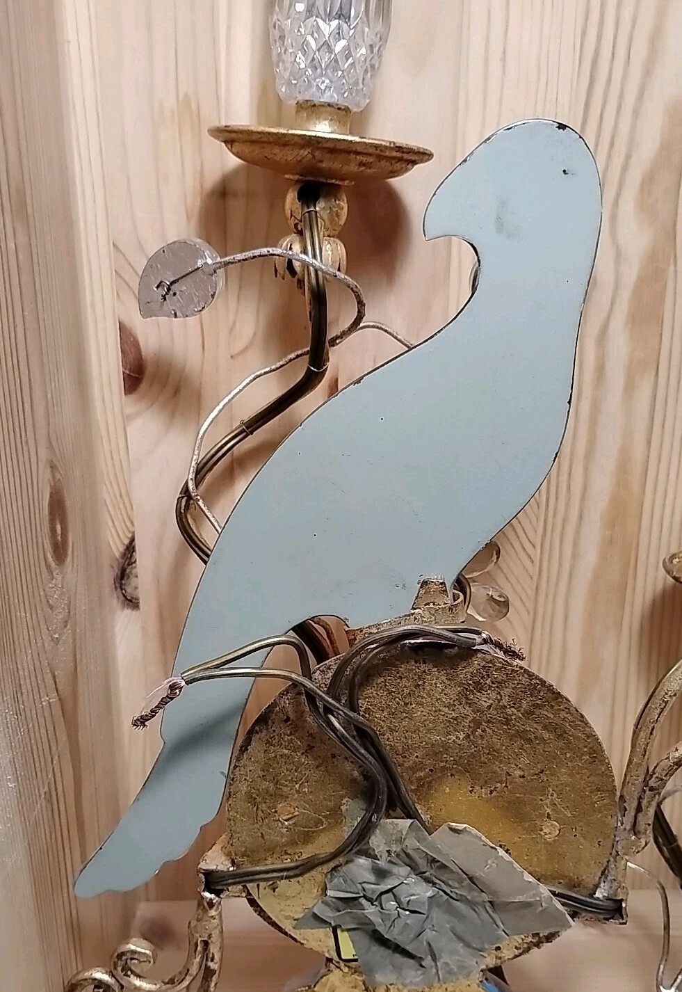 1 Antique Maison Bagues French Crystal Glass Parrot Bird Wall Sconce