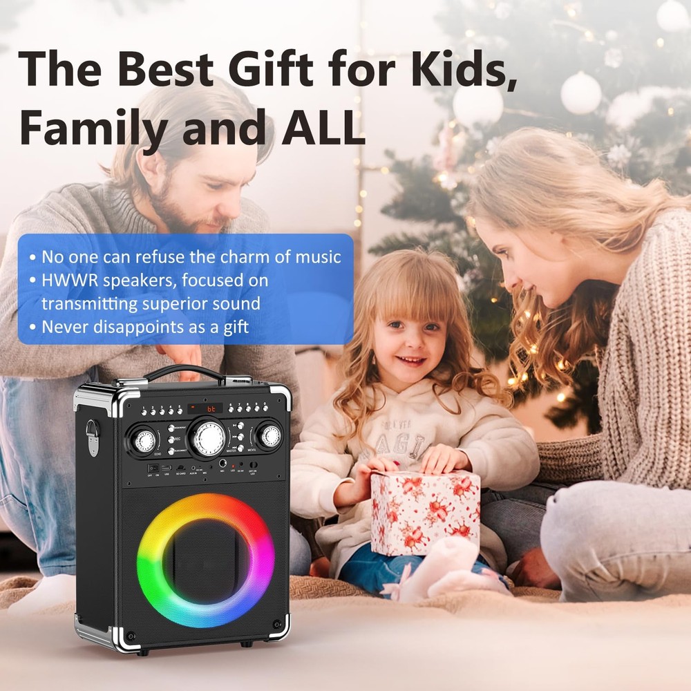 HWWR Karaoke Machine, Portable Bluetooth 5.3 Speaker with 3 Wireless Micropho...